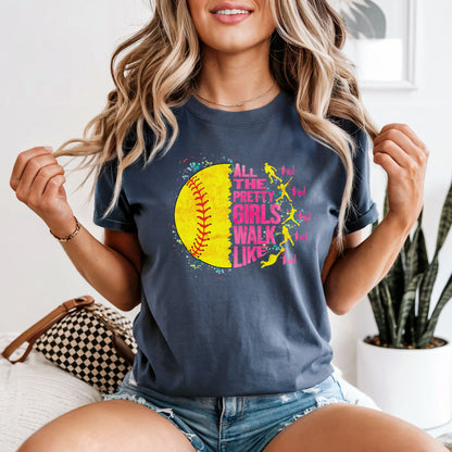 Pretty Girls Walk Like This - Softball Comfort Colors Vintage Heavyweight Tee