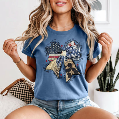 Honor the Brave | American Flag Bow Tee | Comfort Colors Vintage Heavyweight Unisex