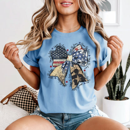 Honor the Brave | American Flag Bow Tee | Comfort Colors Vintage Heavyweight Unisex