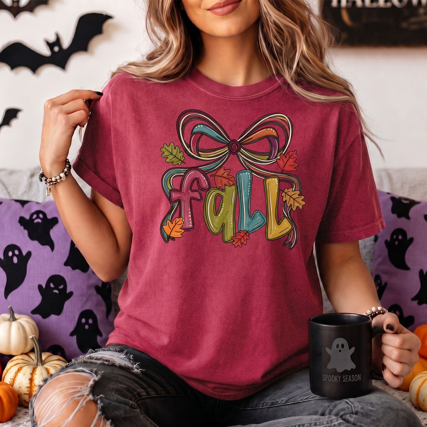 Cute Fall Bow Comfort Colors Tee or Swea