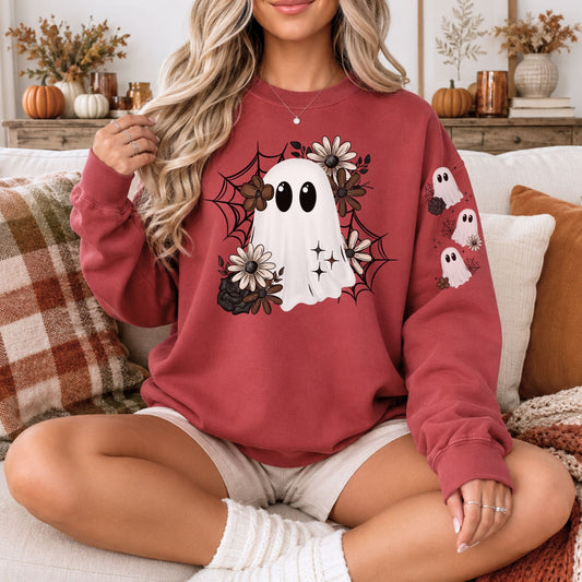 Ghost with Sleeve Ghosties Comfort Colors 1566 Sweatshirt | Halloween Sweatshirt