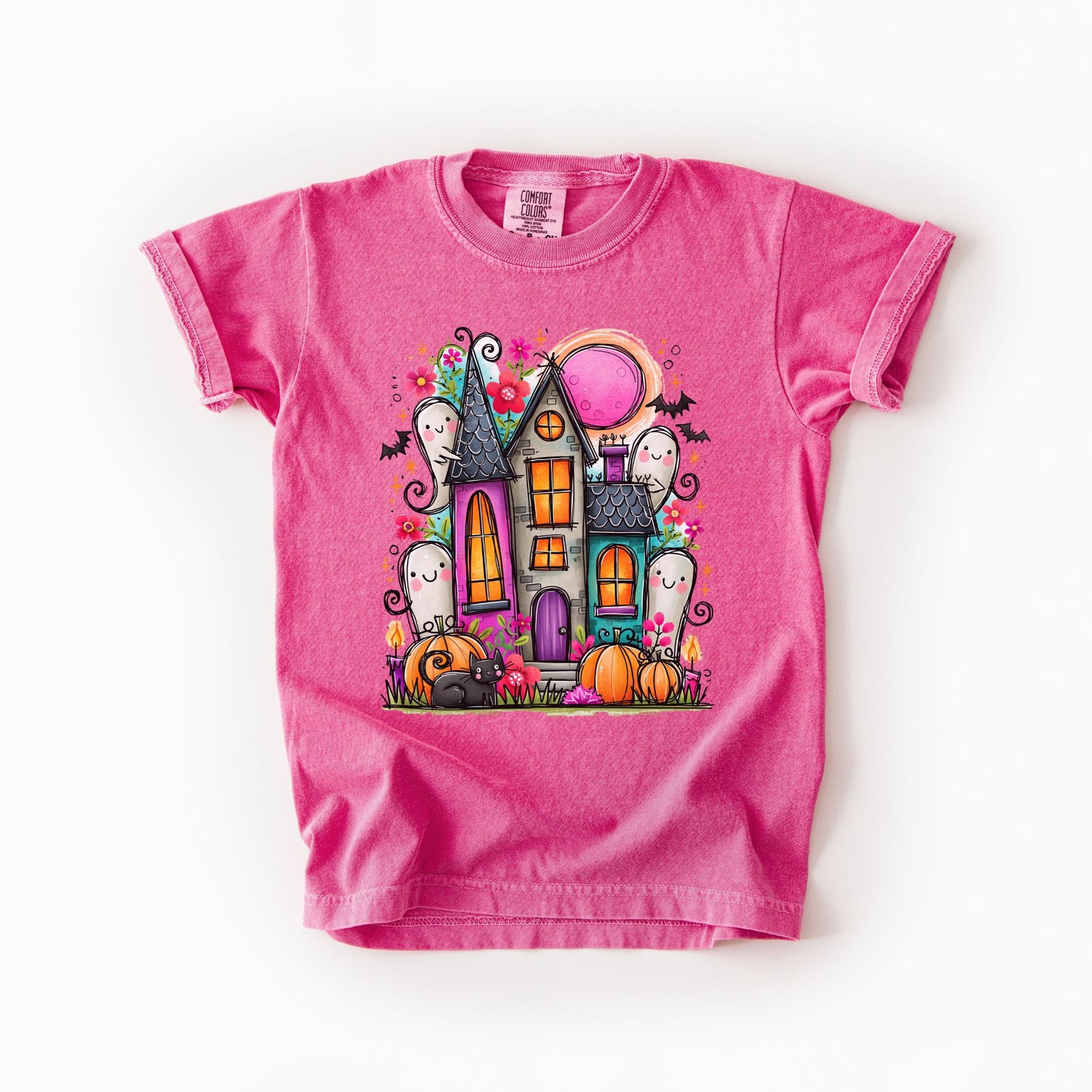 Cute Haunted House Kids Comfort Colors Tee | Youth XS–XL