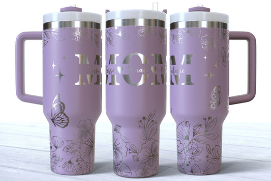 Floral MOM 40oz Hogg Tumbler | Personalized Kids Names | Spring Pastel Colors