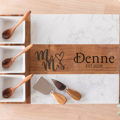 Personalized Marble & Acacia Wood Charcuterie Board Set – 11 Piece