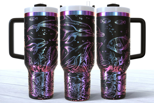Dolphin Laser Engraved Makerflo Tumbler | Silver, Gold & Rainbow Plated