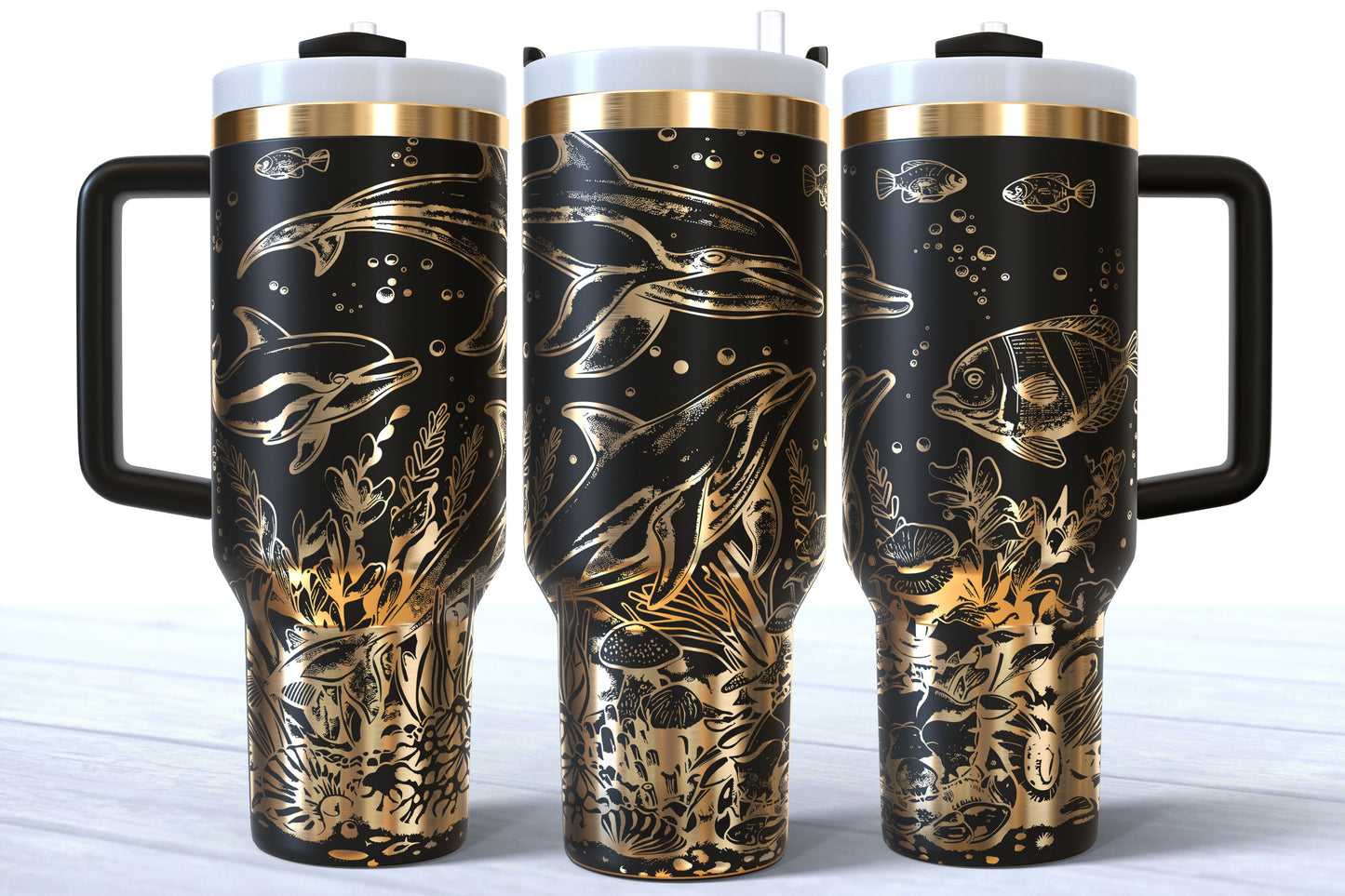 Dolphin Laser Engraved Makerflo Tumbler | Silver, Gold & Rainbow Plated
