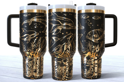 Dolphin Laser Engraved Makerflo Tumbler | Silver, Gold & Rainbow Plated