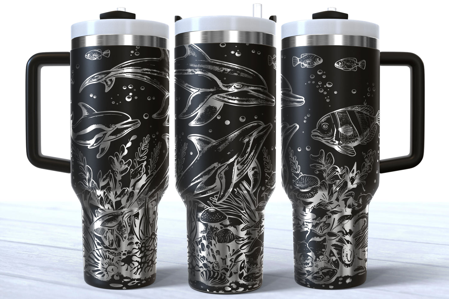 Dolphin Laser Engraved Makerflo Tumbler | Silver, Gold & Rainbow Plated
