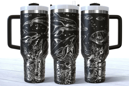 Dolphin Laser Engraved Makerflo Tumbler | Silver, Gold & Rainbow Plated