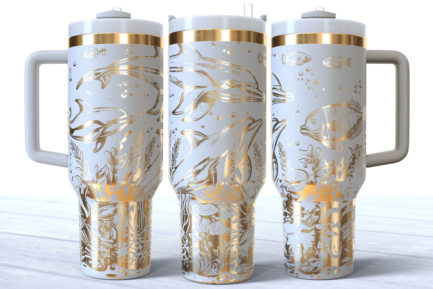 Dolphin Laser Engraved Makerflo Tumbler | Silver, Gold & Rainbow Plated