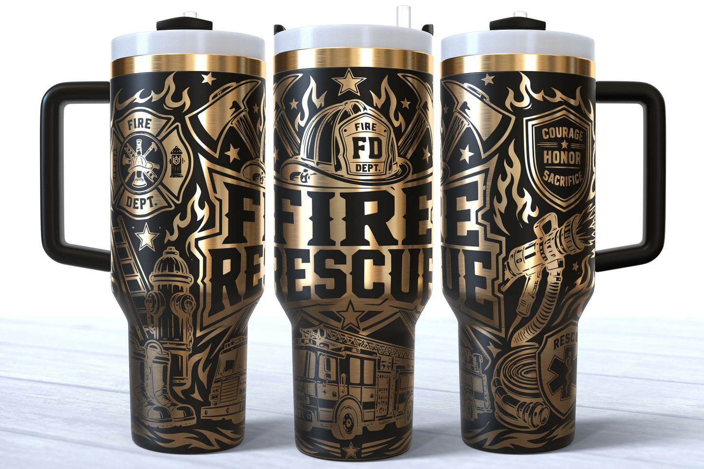Fire and Rescue Laser Engraved Makerflo Tumbler | Silver, Gold & Rainbow Plated