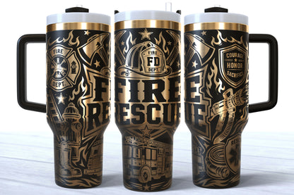 Fire and Rescue Laser Engraved Makerflo Tumbler | Silver, Gold & Rainbow Plated
