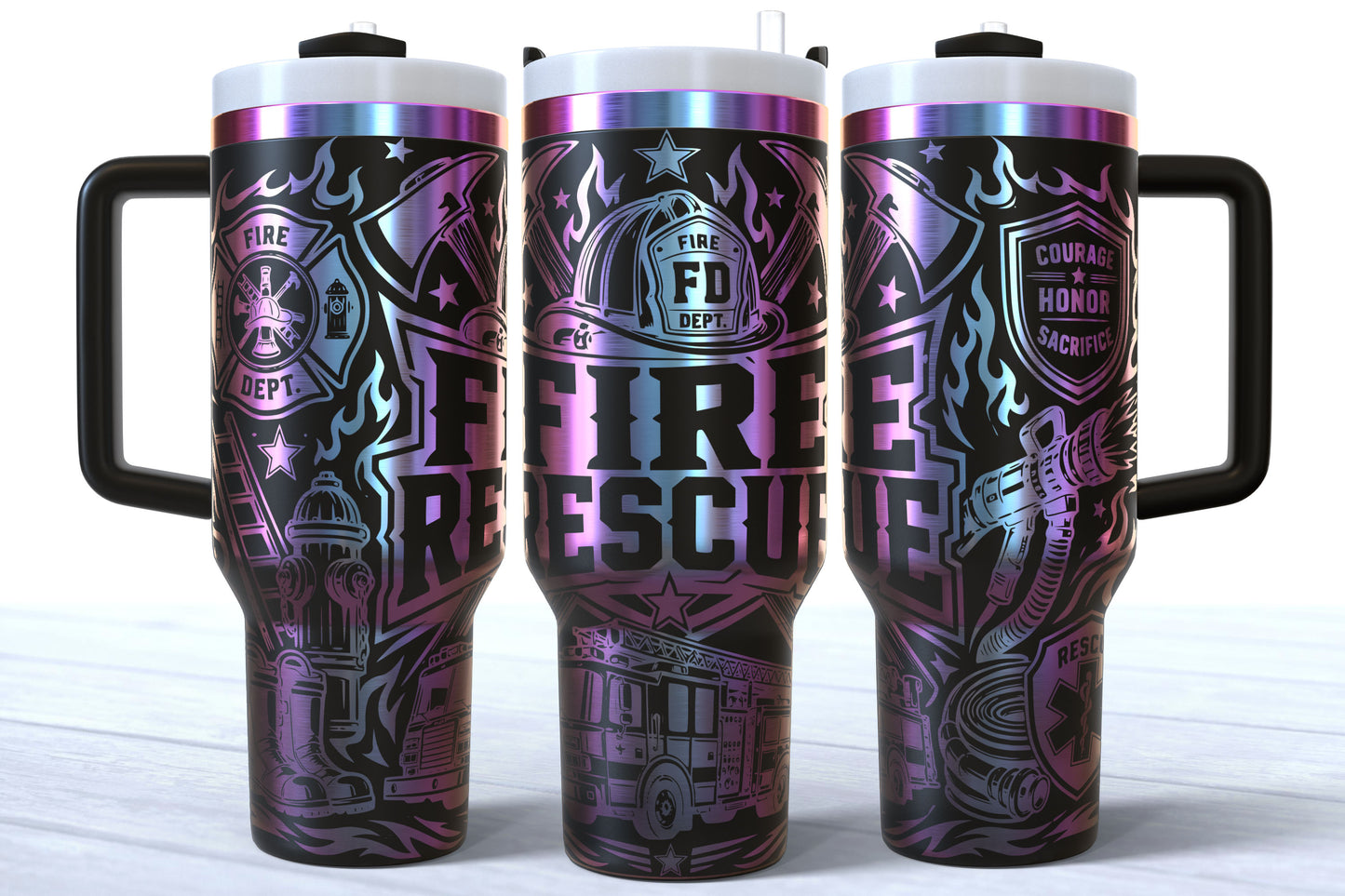 Fire and Rescue Laser Engraved Makerflo Tumbler | Silver, Gold & Rainbow Plated