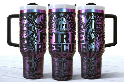Fire and Rescue Laser Engraved Makerflo Tumbler | Silver, Gold & Rainbow Plated