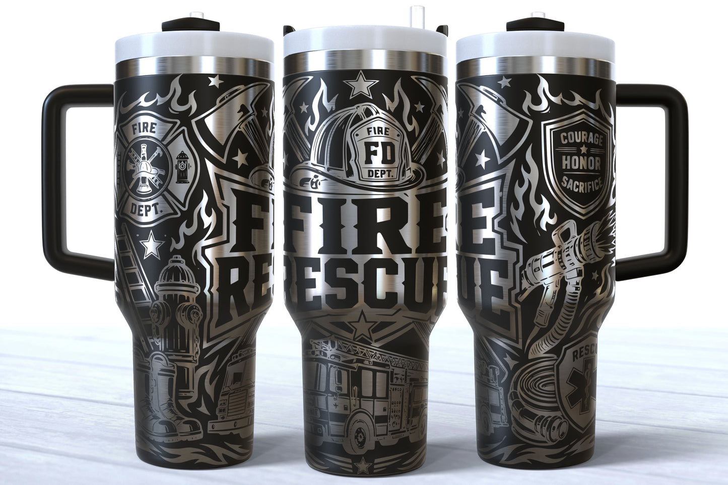 Fire and Rescue Laser Engraved Makerflo Tumbler | Silver, Gold & Rainbow Plated