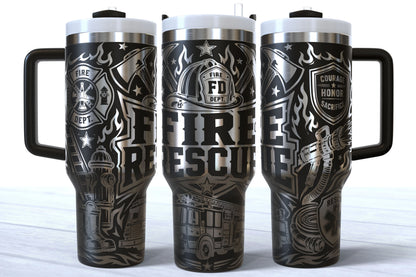 Fire and Rescue Laser Engraved Makerflo Tumbler | Silver, Gold & Rainbow Plated