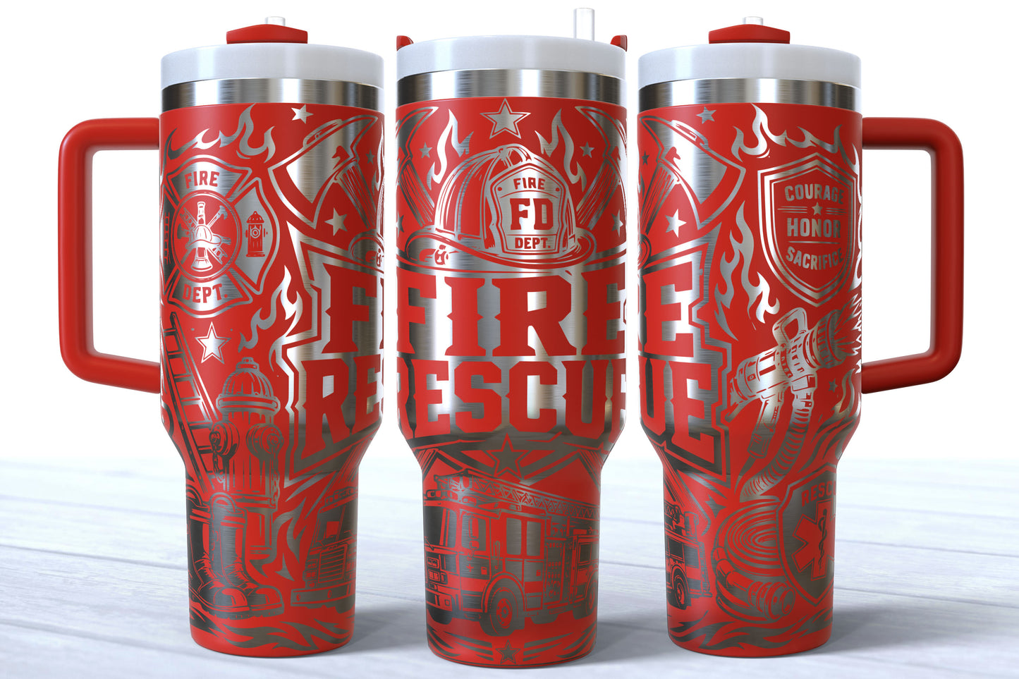 Fire and Rescue Laser Engraved Makerflo Tumbler | Silver, Gold & Rainbow Plated