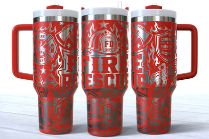 Fire and Rescue Laser Engraved Makerflo Tumbler | Silver, Gold & Rainbow Plated