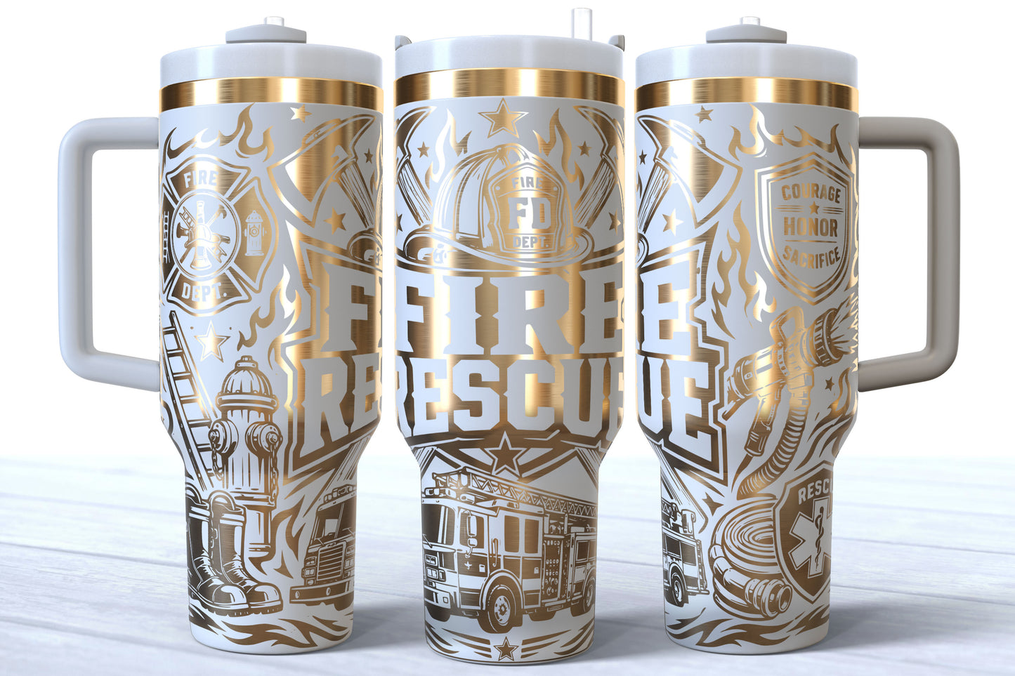Fire and Rescue Laser Engraved Makerflo Tumbler | Silver, Gold & Rainbow Plated