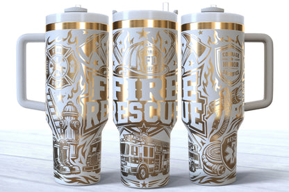 Fire and Rescue Laser Engraved Makerflo Tumbler | Silver, Gold & Rainbow Plated