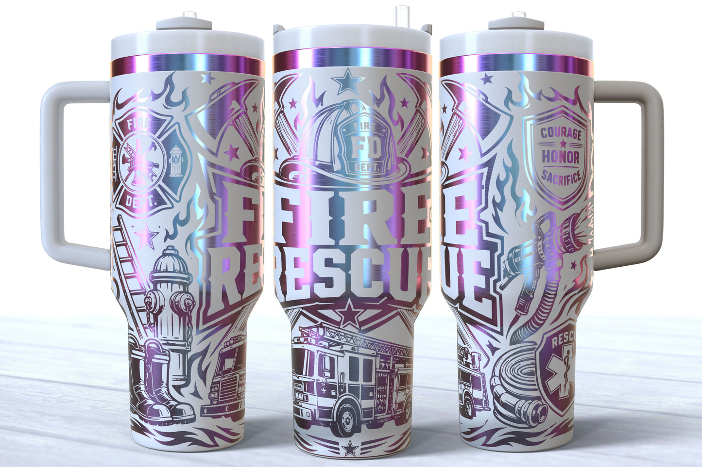 Fire and Rescue Laser Engraved Makerflo Tumbler | Silver, Gold & Rainbow Plated