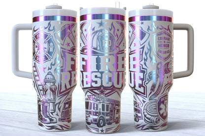 Fire and Rescue Laser Engraved Makerflo Tumbler | Silver, Gold & Rainbow Plated