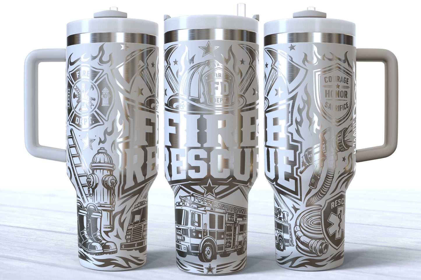Fire and Rescue Laser Engraved Makerflo Tumbler | Silver, Gold & Rainbow Plated