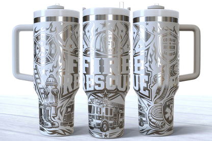 Fire and Rescue Laser Engraved Makerflo Tumbler | Silver, Gold & Rainbow Plated