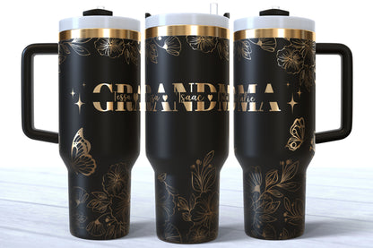 GRANDMA Personalized Makerflo Tumbler | Kids Name | Silver, Gold & Rainbow Plated