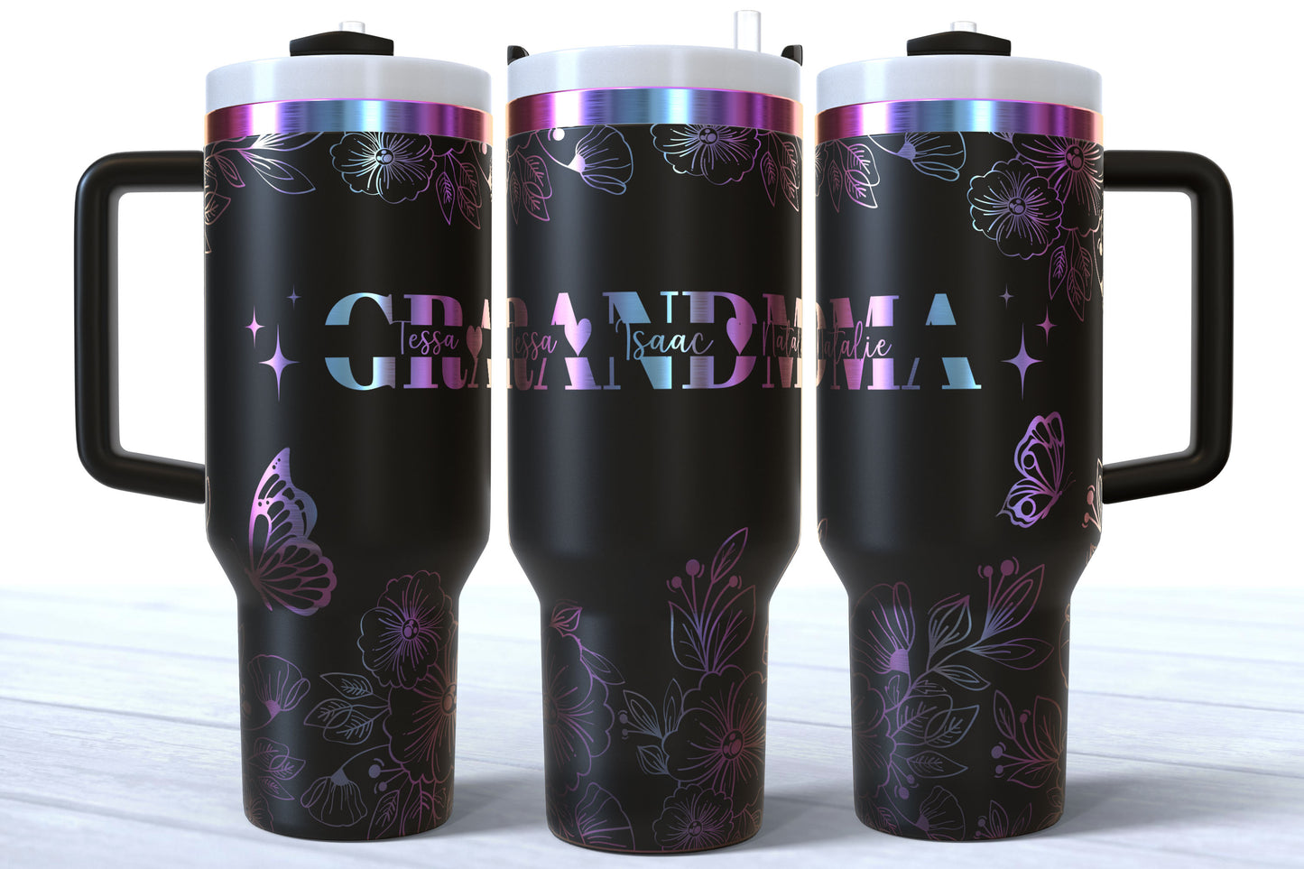 GRANDMA Personalized Makerflo Tumbler | Kids Name | Silver, Gold & Rainbow Plated