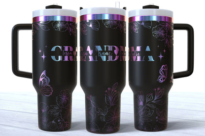 GRANDMA Personalized Makerflo Tumbler | Kids Name | Silver, Gold & Rainbow Plated