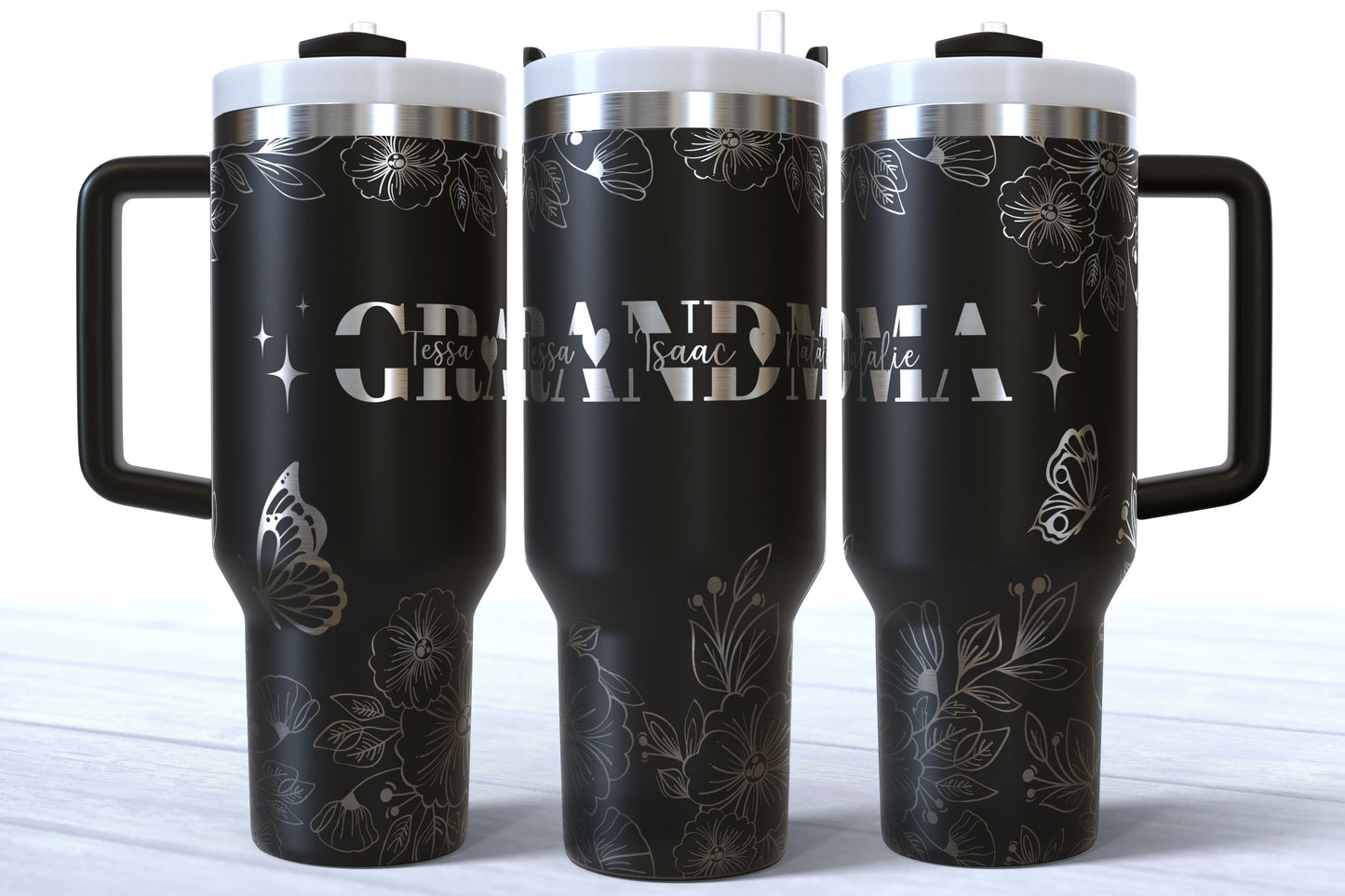 GRANDMA Personalized Makerflo Tumbler | Kids Name | Silver, Gold & Rainbow Plated