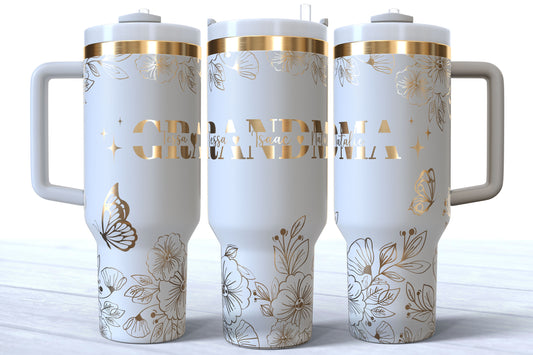GRANDMA Personalized Makerflo Tumbler | Kids Name | Silver, Gold & Rainbow Plated