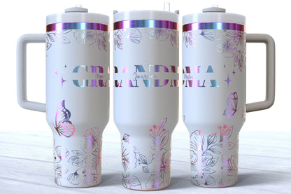GRANDMA Personalized Makerflo Tumbler | Kids Name | Silver, Gold & Rainbow Plated