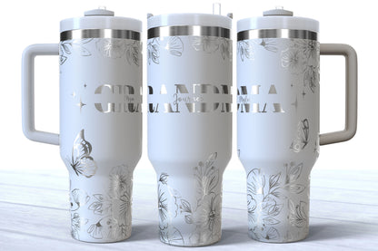 GRANDMA Personalized Makerflo Tumbler | Kids Name | Silver, Gold & Rainbow Plated