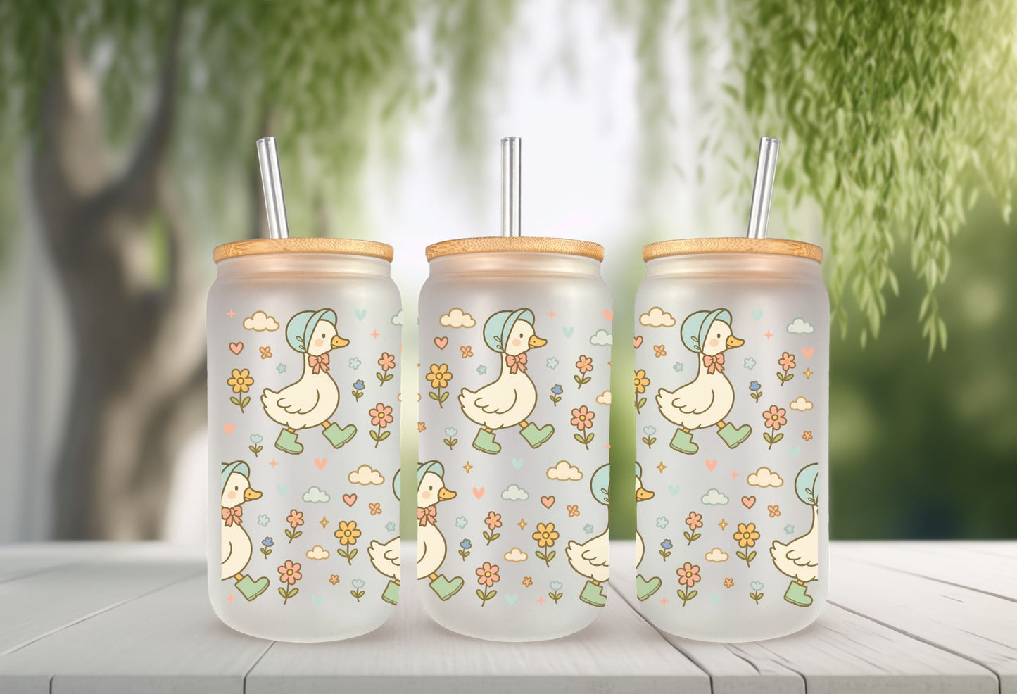 Daisy Geese Glass Can