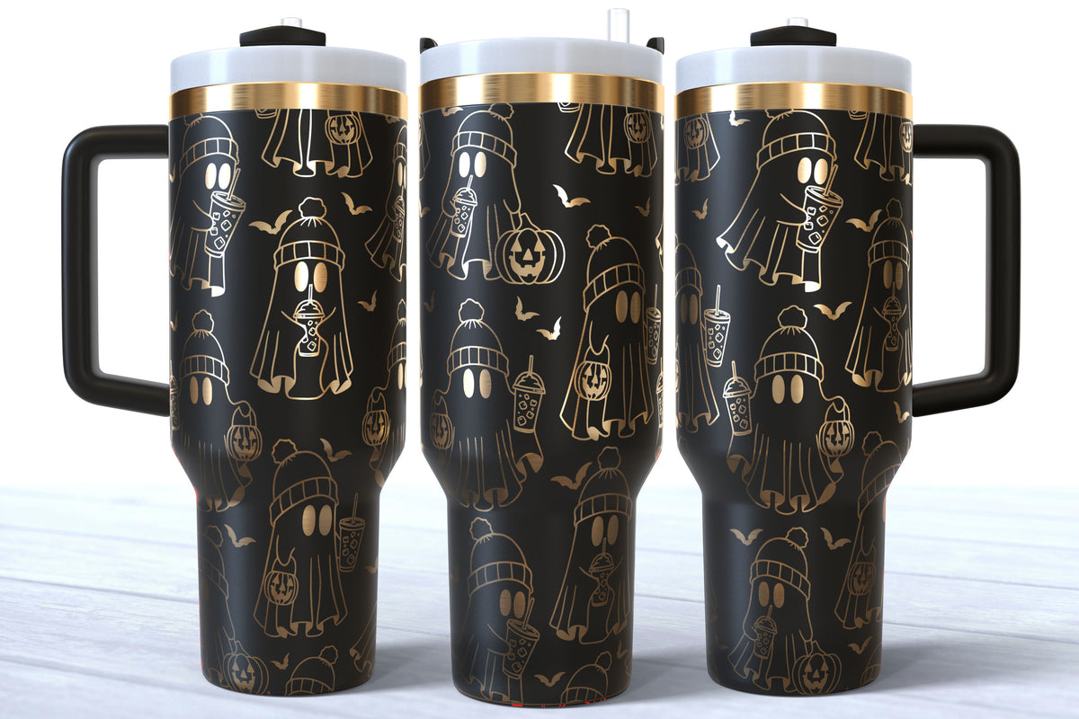 Ghost Laser Engraved Tumbler | Silver, Gold & Rainbow Plated | Halloween Tumbler