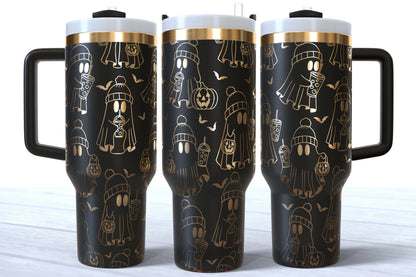 Ghost Laser Engraved Tumbler | Silver, Gold & Rainbow Plated | Halloween Tumbler