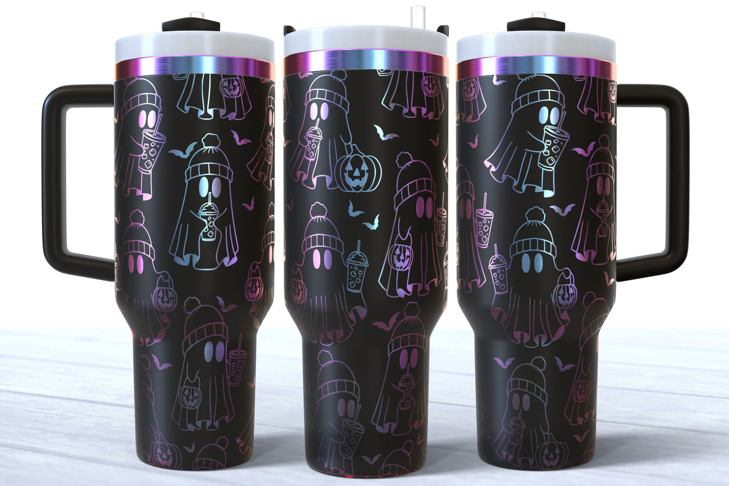 Ghost Laser Engraved Tumbler | Silver, Gold & Rainbow Plated | Halloween Tumbler