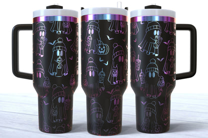 Ghost Laser Engraved Tumbler | Silver, Gold & Rainbow Plated | Halloween Tumbler