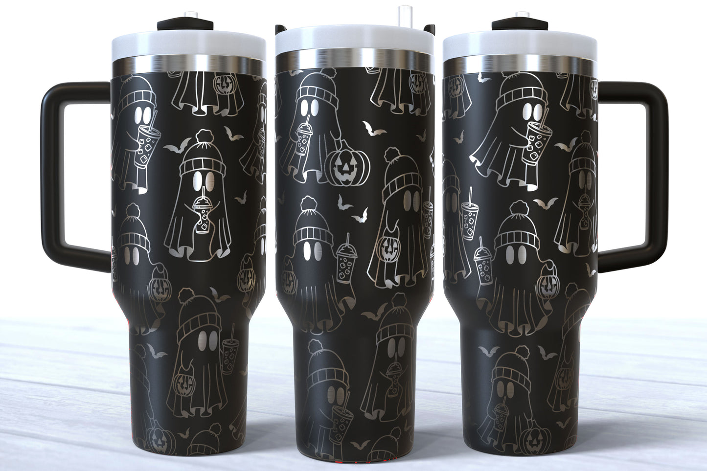Ghost Laser Engraved Tumbler | Silver, Gold & Rainbow Plated | Halloween Tumbler