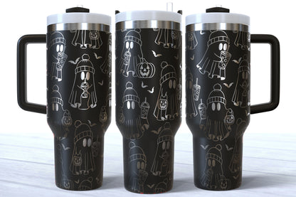 Ghost Laser Engraved Tumbler | Silver, Gold & Rainbow Plated | Halloween Tumbler