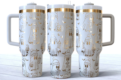 Ghost Laser Engraved Tumbler | Silver, Gold & Rainbow Plated | Halloween Tumbler