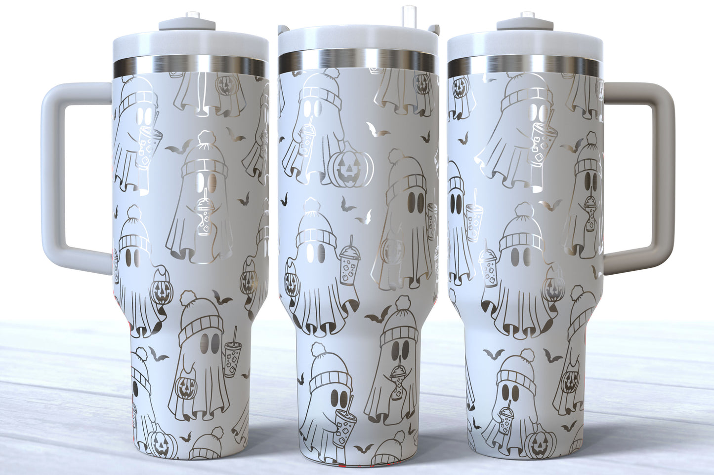 Ghost Laser Engraved Tumbler | Silver, Gold & Rainbow Plated | Halloween Tumbler