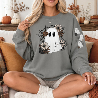 Ghost with Sleeve Ghosties Comfort Colors 1566 Sweatshirt | Halloween Sweatshirt