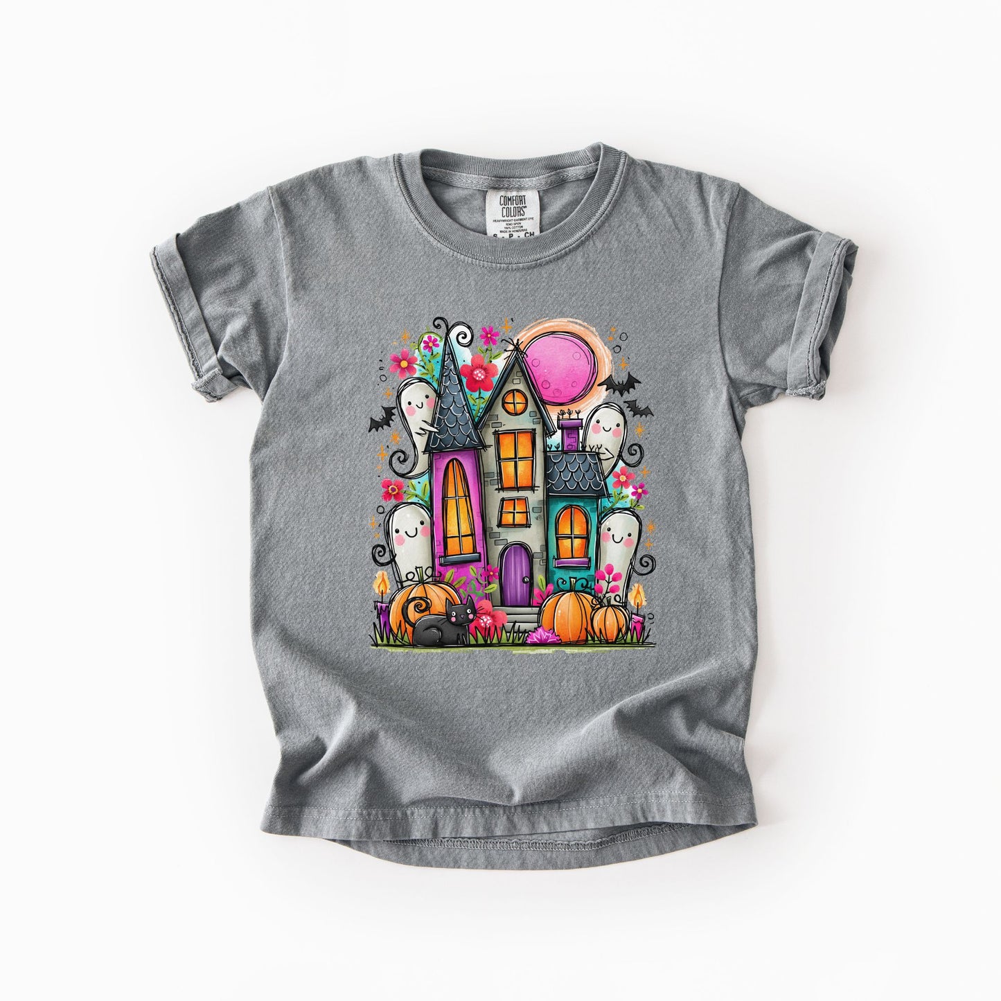 Cute Haunted House Kids Comfort Colors Tee | Youth XS–XL
