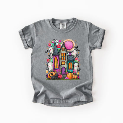 Cute Haunted House Kids Comfort Colors Tee | Youth XS–XL