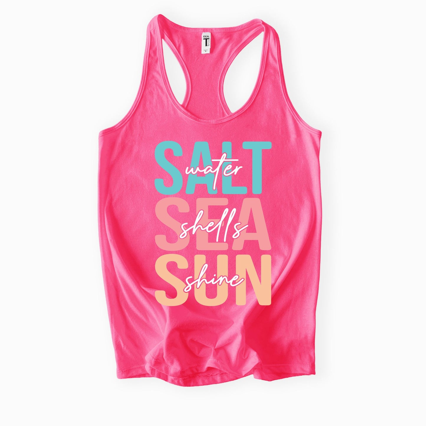 Saltwater, Seashells, Sunshine Ladies Racerback Tank – Next Level 1553