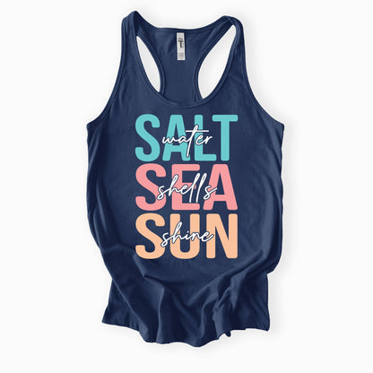 Saltwater, Seashells, Sunshine Ladies Racerback Tank – Next Level 1553