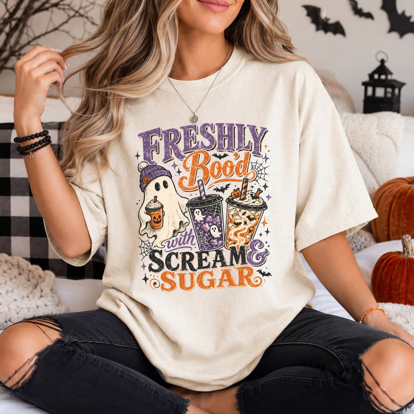 Freshly Boo'd With Scream and Sugar Comfort Colors Tee or Sweatshirt